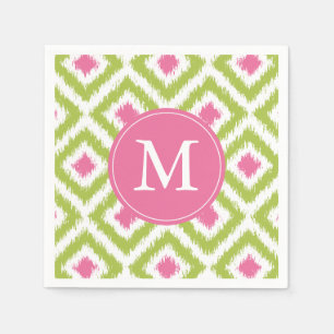 Mit Monogramm Green und Pink Ikat Diamonds-Muster Serviette