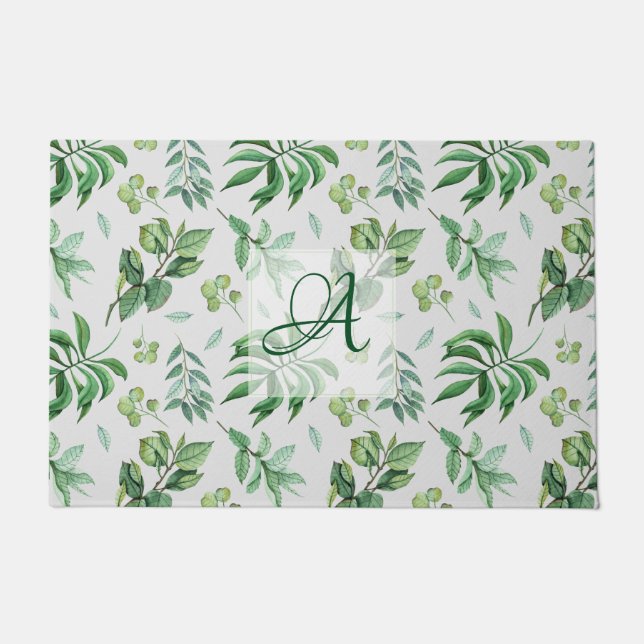 Mit Monogramm Green Verlassen botanische Wohngesta Fußmatte (Vorderseite)