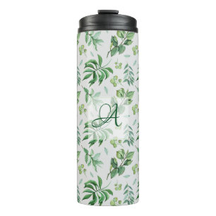 Mit Monogramm Green Verlassen botanische Wohngesta Thermosbecher