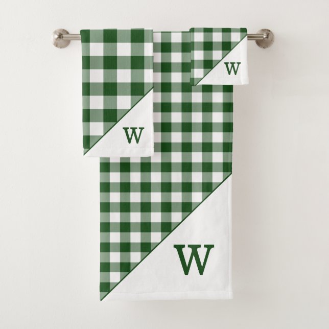 Mit Monogramm Green White Buffalo Kariertes Muster Badhandtuch Set (Insitu)