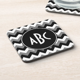 Mit Monogramm Grey Black und White Zigzag Untersetzer