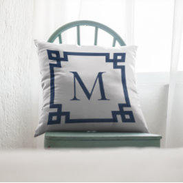 Mit Monogramm griechische Schlüsselgrenze für Navy Kissen