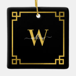 Mit Monogramm griechischer Key für Schwarz und Gol Keramikornament