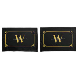 Mit Monogramm griechischer Key für Schwarz und Gol Kissenbezug