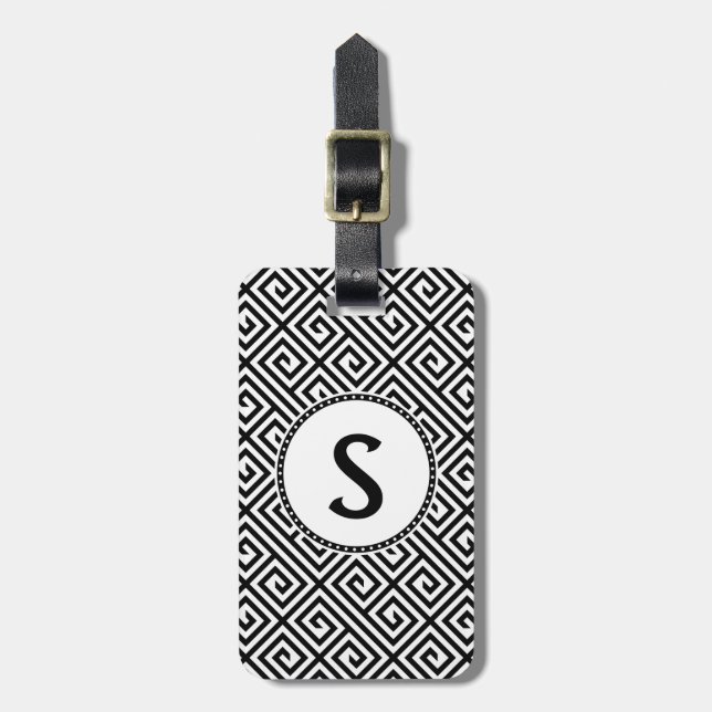 Mit Monogramm griechischer Schlüsselgepäck-Umbau Gepäckanhänger (Vorderseite vertikal)