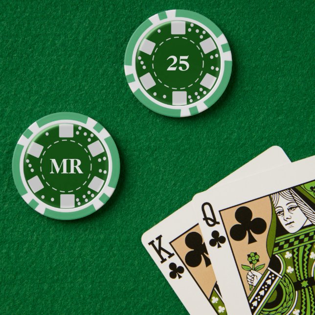 Mit Monogramm Grün 25 Pokerchips (Pokertisch (doppelt))