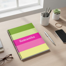 mit Monogramm grün-rosa gestreiftes Notebook
