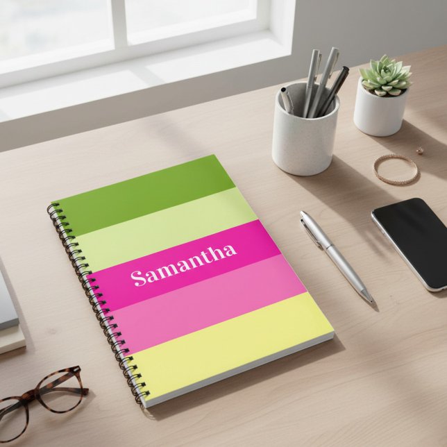 mit Monogramm grün-rosa gestreiftes Notebook Notizblock (Von Creator hochgeladen)
