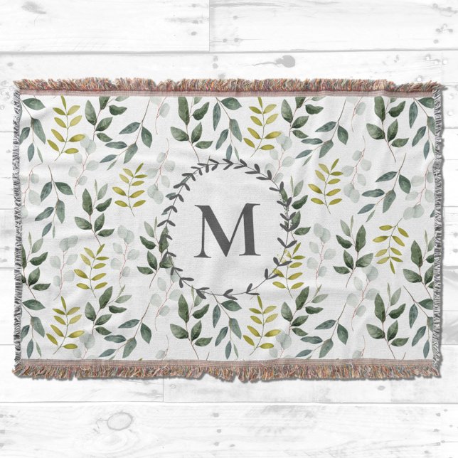 Mit Monogramm grüne Eukalyptus-tropische Blätter Decke (In situ on wood)