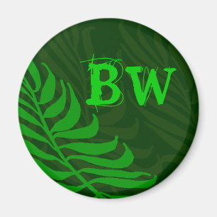 Mit Monogramm grüne Fern-Blätter Magnet