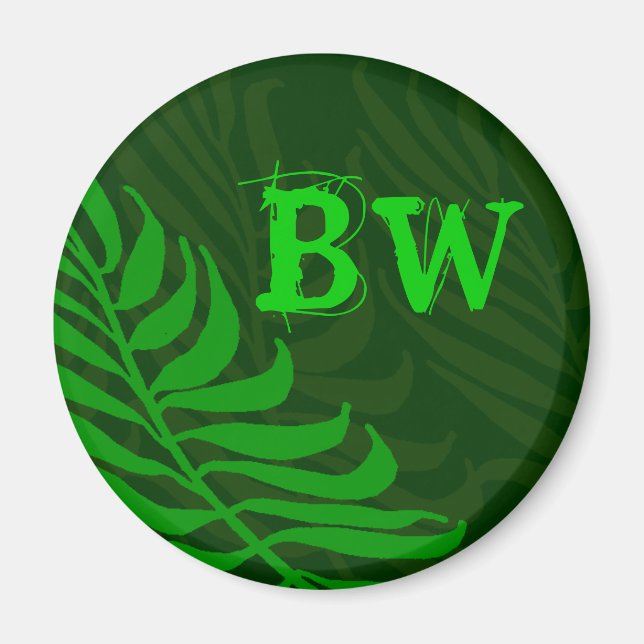 Mit Monogramm grüne Fern-Blätter Magnet (Vorne)