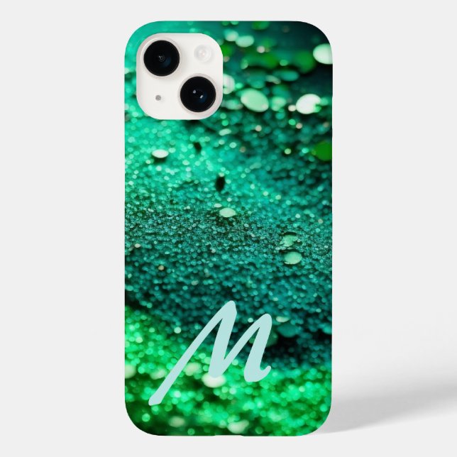 Mit Monogramm grüner Glitzer Case-Mate iPhone Hülle (Rückseite)