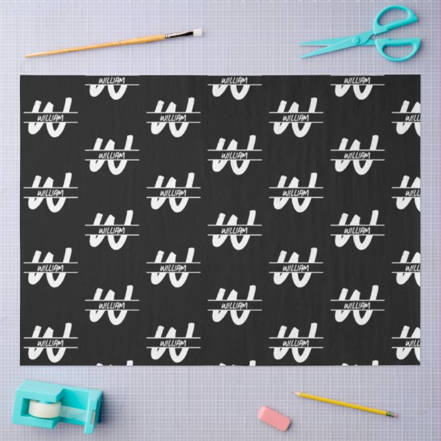 Mit Monogramm handgeschriebener Schwarz-Weiß-Name Seidenpapier (Basteln)