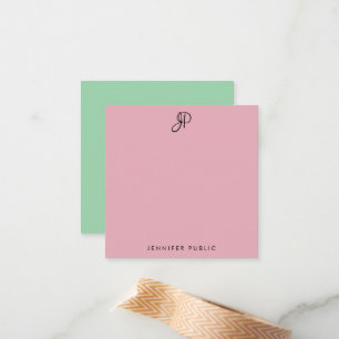 Mit Monogramm Handschrift in Rosa und Grün Mitteilungskarte