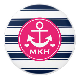 Mit Monogramm heißes Rosa-und Marine-Anker Keramikknauf