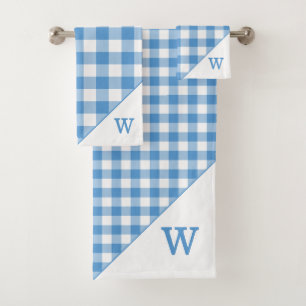 Mit Monogramm hellblauer weißer Büffel-kariertes Badhandtuch Set