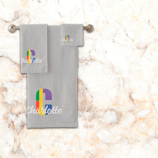 Mit Monogramm hellgrau, klassischer Buchstabe C Badhandtuch Set (Von Creator hochgeladen)