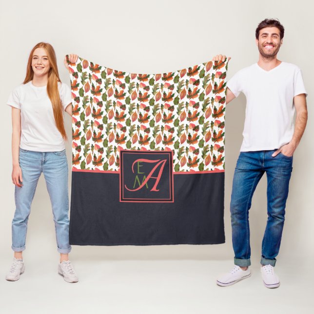 Mit Monogramm Herbstbelästigung Blauer Orangenfall Fleecedecke (Beispiel)