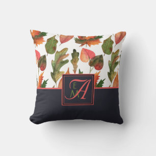 Mit Monogramm Herbstbelästigung Blauer Orangenfall Kissen