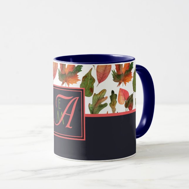Mit Monogramm Herbstbelästigung Blauer Orangenfall Tasse (VorderseiteRechts)
