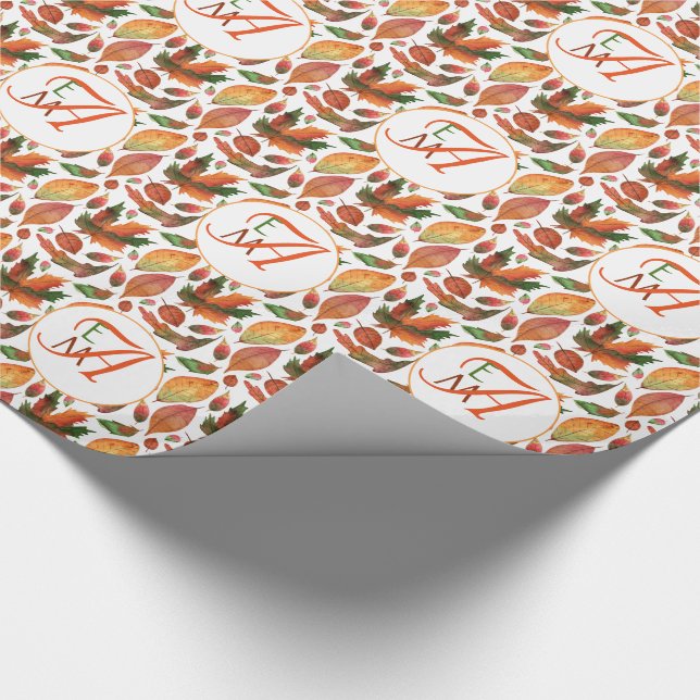 Mit Monogramm Herbstbelästigung Orange Green Decke Geschenkpapier (Ecke)