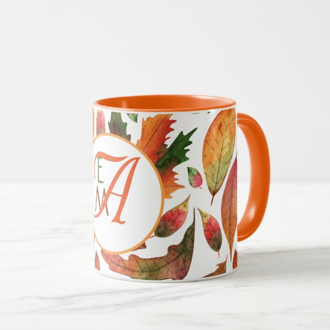 Mit Monogramm Herbstbelästigung Orange Green Decke Tasse (VorderseiteRechts)