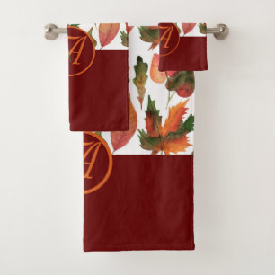 Mit Monogramm Herbstlaub Burgund Herbstdekor Badhandtuch Set