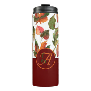 Mit Monogramm Herbstlaub Burgund Herbstdekor Thermosbecher