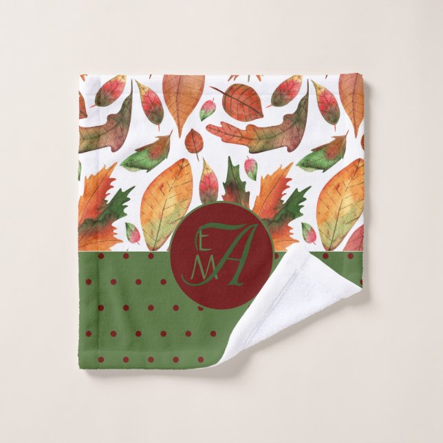 Mit Monogramm Herbstlaub Rote Dekoration im Herbst Badhandtuch Set (Waschlappen)