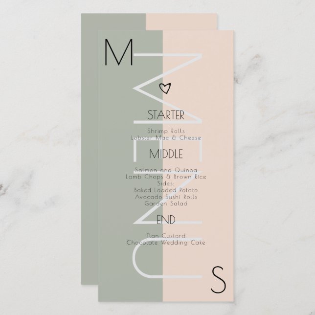 Mit Monogramm Herzhochzeit - Pink-Menü (Vorne/Hinten)