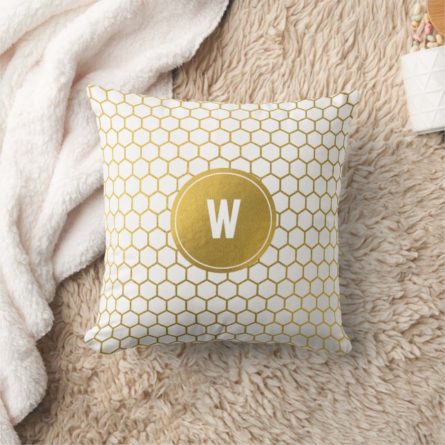 Mit Monogramm Hexagon-Muster Kissen (Decke)
