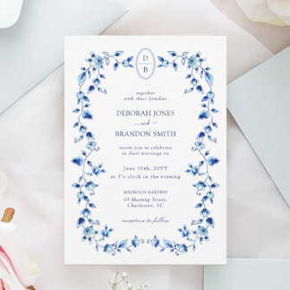 Mit Monogramm Hochzeit Blue & White Delft Einladung