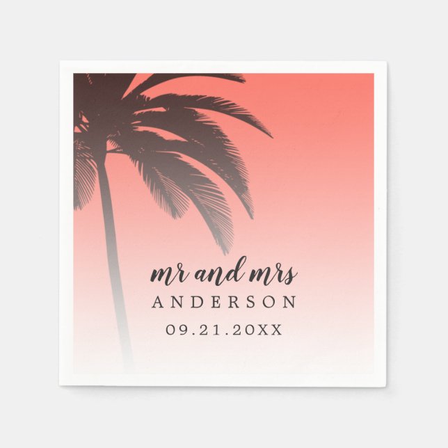 Mit Monogramm Hochzeit des tropischen Palmenstrand Serviette (Vorderseite)