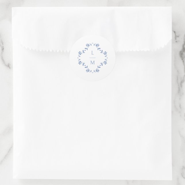 Mit Monogramm Hochzeit mit Blumen und Weiß Runder Aufkleber (Tasche)