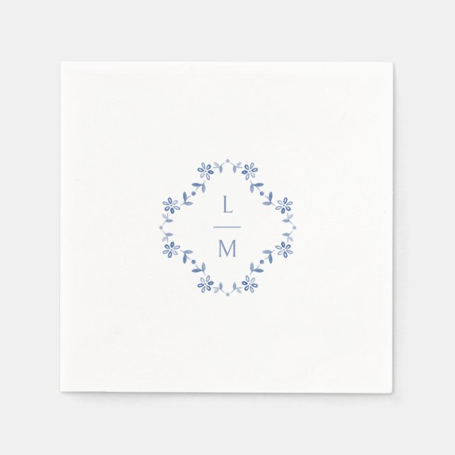 Mit Monogramm Hochzeit mit Blumen und Weiß Serviette (Vorderseite)
