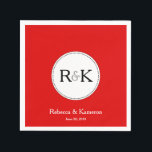 Mit Monogramm Hochzeit Serviette<br><div class="desc">Diese einfache und moderne Hochzeitsserviette weist einen weißen Kreis mit dem Monogramm der Braut und Bräutigam auf einem roten Hintergrund auf. Der individuell gestaltbare Text am unteren Rand enthält die Namen der Braut und des Bräutigams sowie deren Hochzeitstermin.</div>