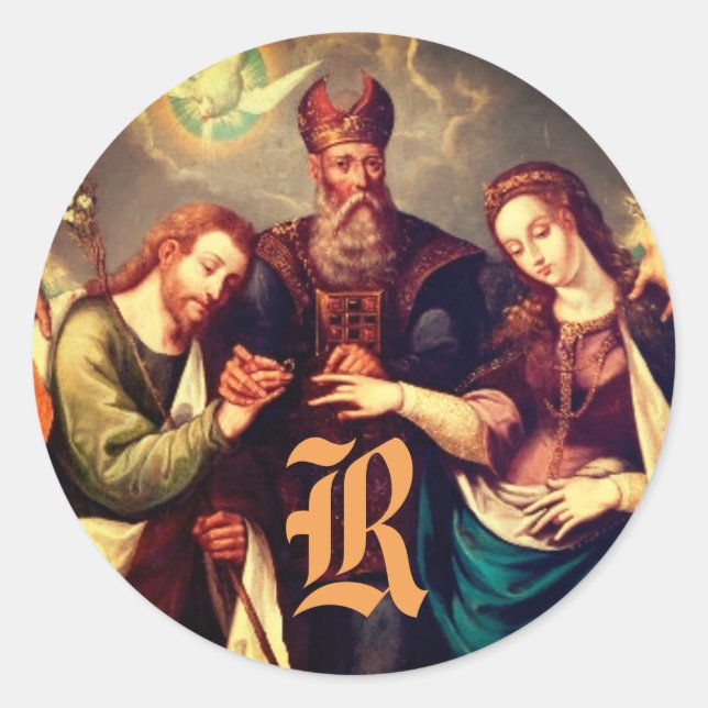 Mit Monogramm Hochzeit von Mary und Joseph Runder Aufkleber (Vorderseite)