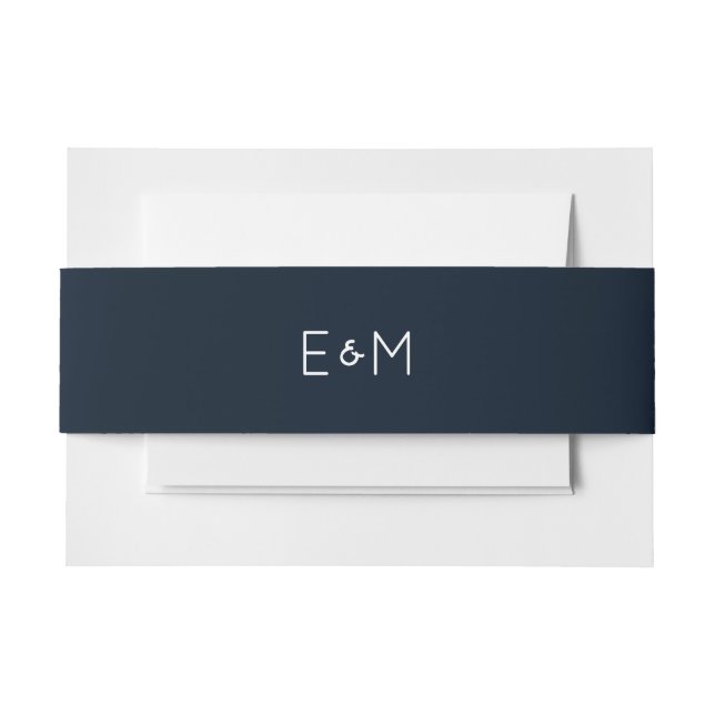 Mit Monogramm Hochzeit von Navy Blue und White Einladungsbanderole (Vorderseite Beispiel)