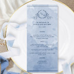 Mit Monogramm Hochzeitmenü mit duftendem Blue Wate Menükarte<br><div class="desc">Freuen Sie sich auf dieses wunderschöne dustig blaue und blaue Hochzeitsmenü in Aquarellfarben. Freuen Sie sich auf ein handgezeichnet botanisches Monogramm mit den Initialen des Ehepaares und einen exquisiten Aquarellfarbenhintergrund in einer wunderschönen Mischung aus staubblauen und blauen Farben. Einfach die Vorlage mit Ihren Details und Menü füllen und dann Ihre...</div>