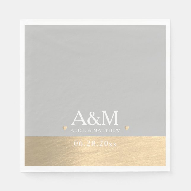 Mit Monogramm Hochzeitssonderdatum Imitate Gold Ch Serviette (Vorderseite)