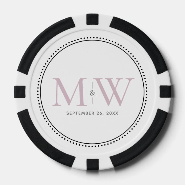 Mit Monogramm Hochzeitstermin in Rosa Pokerchips (Vorderseite)