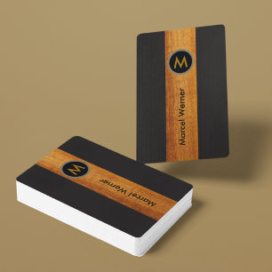 Mit Monogramm Holzfarbstreifen auf schwarz Spielkarten