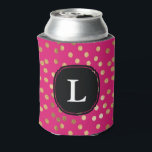 Mit Monogramm Hot Pink und Gold Glitzer Polka Dot Dosenkühler<br><div class="desc">Moderne und on-Trend-Punkte von Imitaten Gold Glitzer auf einem heißen rosa Hintergrund sind mit einem klassischen schwarz-weiß maßgeschneiderten Monogramm,  sodass Sie nie den Überblick über Ihr Getränk verlieren.</div>