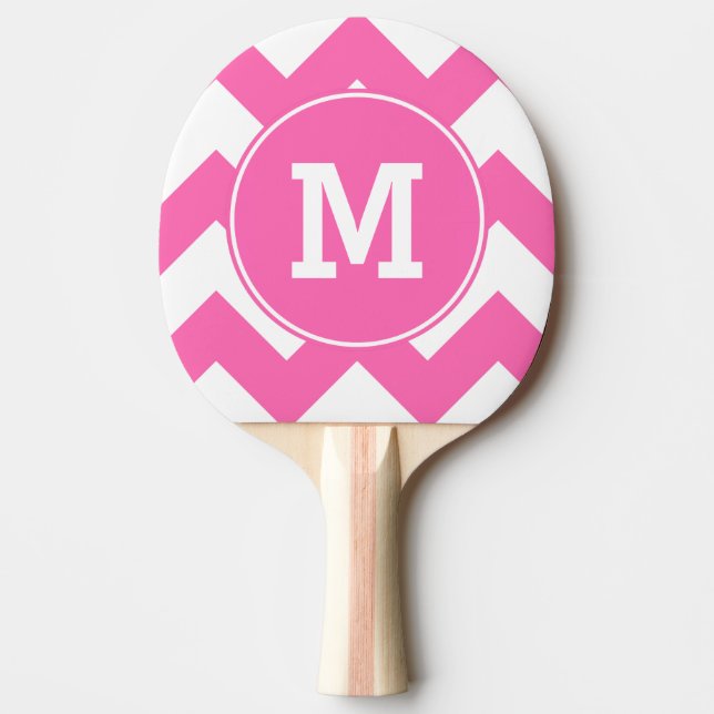 Mit Monogramm Hot Pink Zigzag-Muster Tischtennis Schläger (Vorderseite)