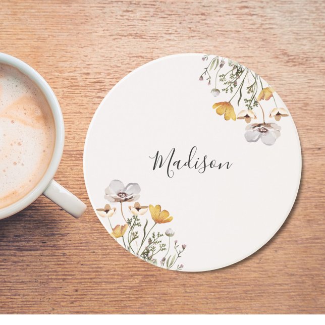 Mit Monogramm Hübsche Wildblume Bouquet Getränkeuntersetzer (In situ)