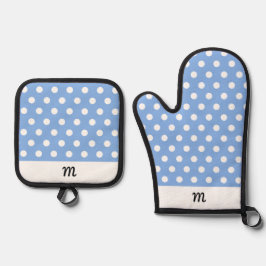 Mit Monogramm Hübsches Muster Sky Blue Polka Dot Ofenhandschuh & Topflappen-Set