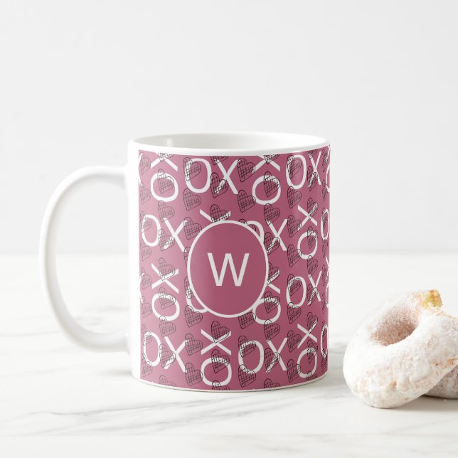 Mit Monogramm Hugs Kisses XOXO Pink Kaffeetasse (Mit Donut)