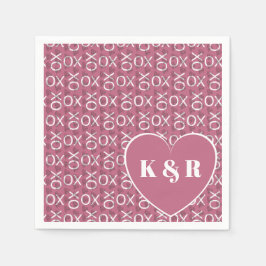 Mit Monogramm Hugs Kisses XOXO Pink Valentinstag Serviette