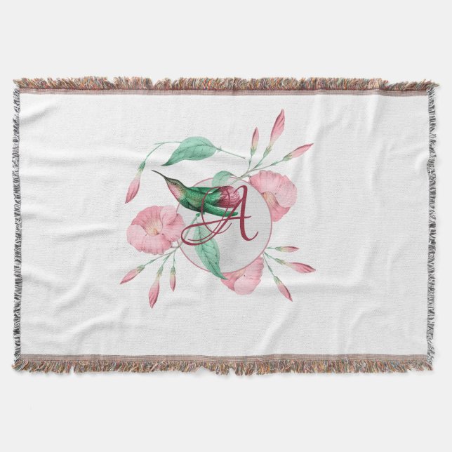 Mit Monogramm Hummingbird Pink Minze Blütendekorat Decke (Vorderseite)