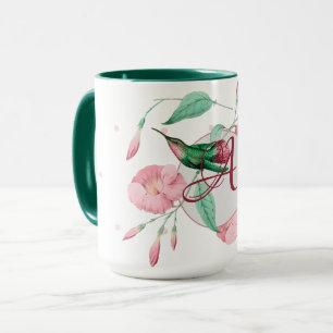 Mit Monogramm Hummingbird Pink Minze Blütendekorat Tasse